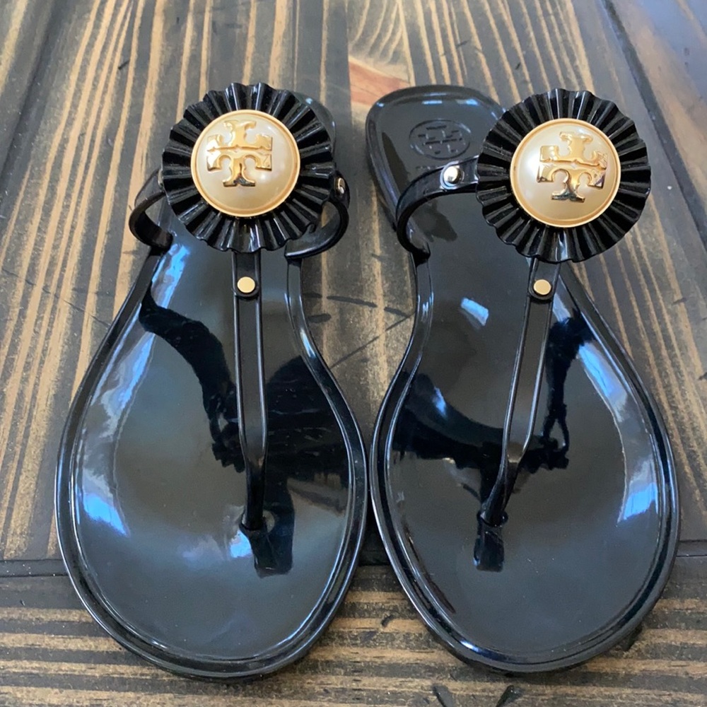 Tory Burch jelly thong with pearl detail.